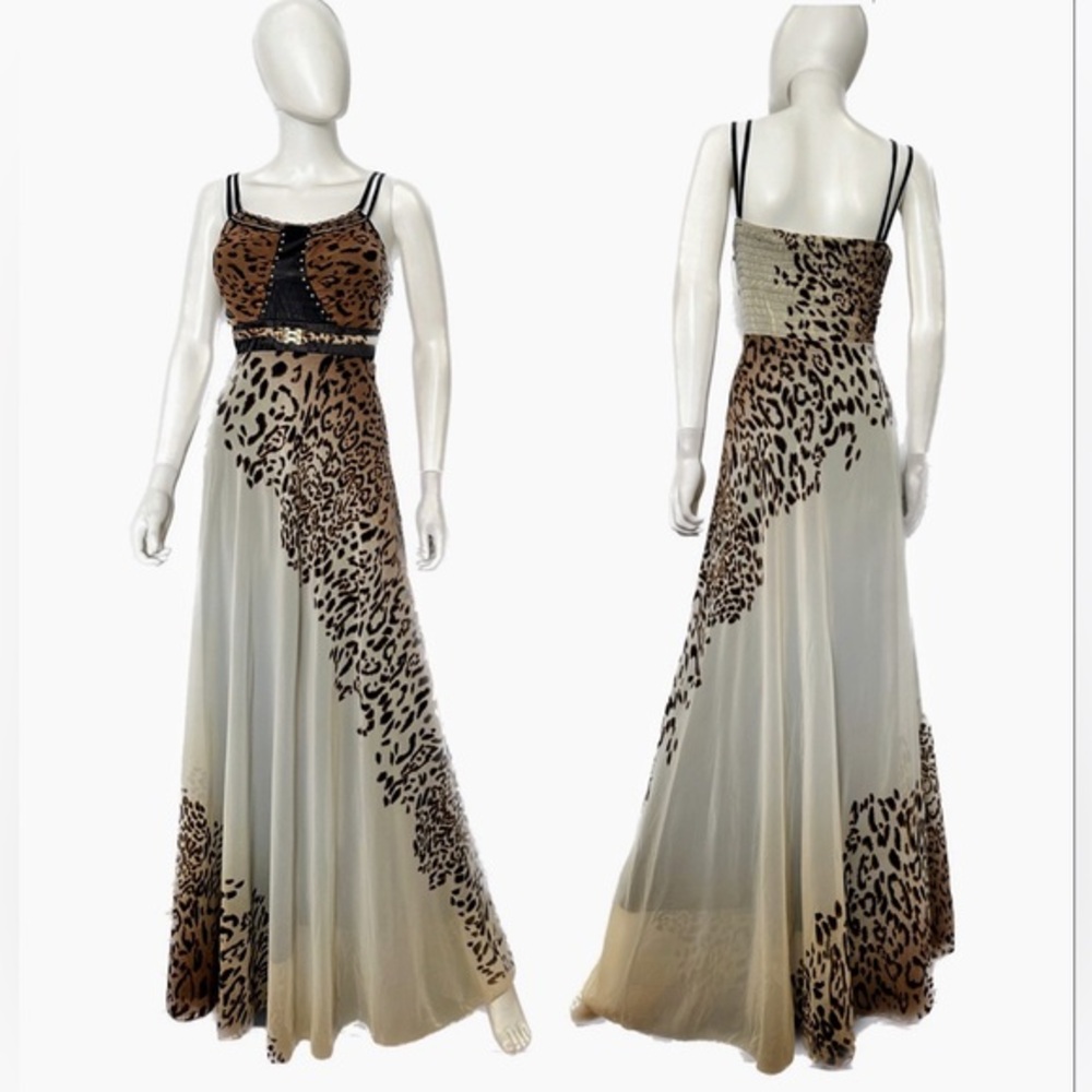 SALE💥NWT WOMEN CHIFFON LONG DRESS DOUBLE STRAP ANIMAL PRINT LINED SMOCKED BACK